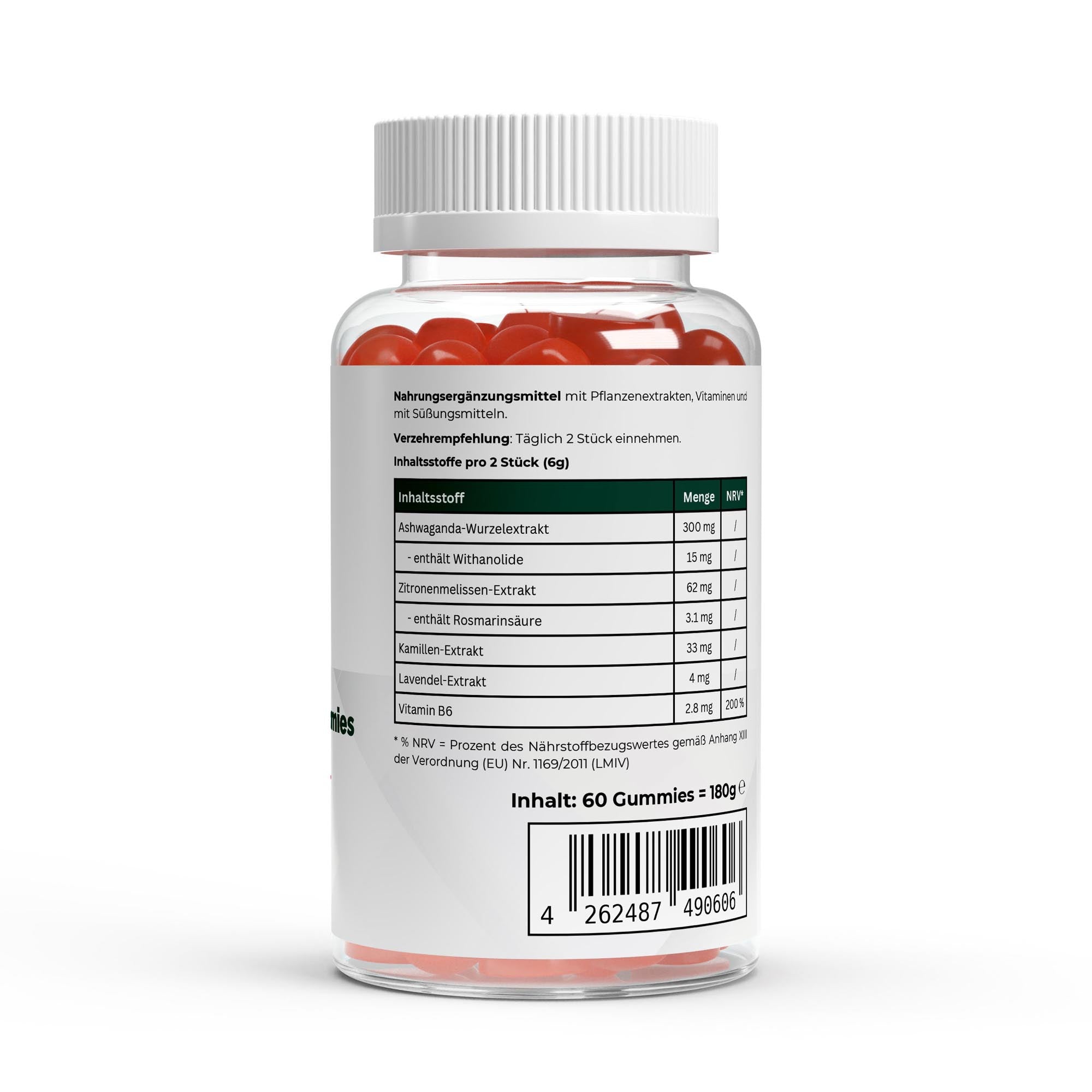 Gomitas premium de ashwagandha 300 mg + vitamina B6 - 60 unidades