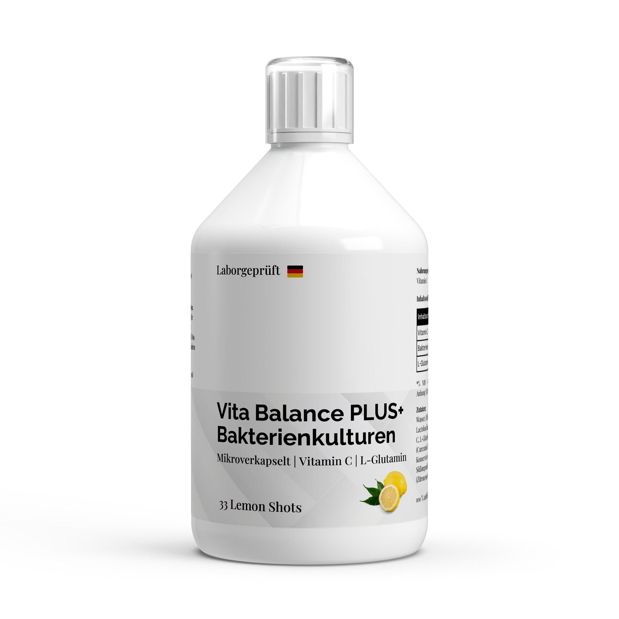 Cultivos bacterianos Vita Balance PLUS+ - 33 shots veganos de limón - 500 ml
